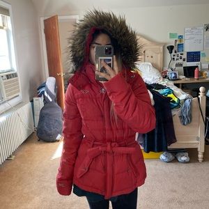 Red puffy jacket